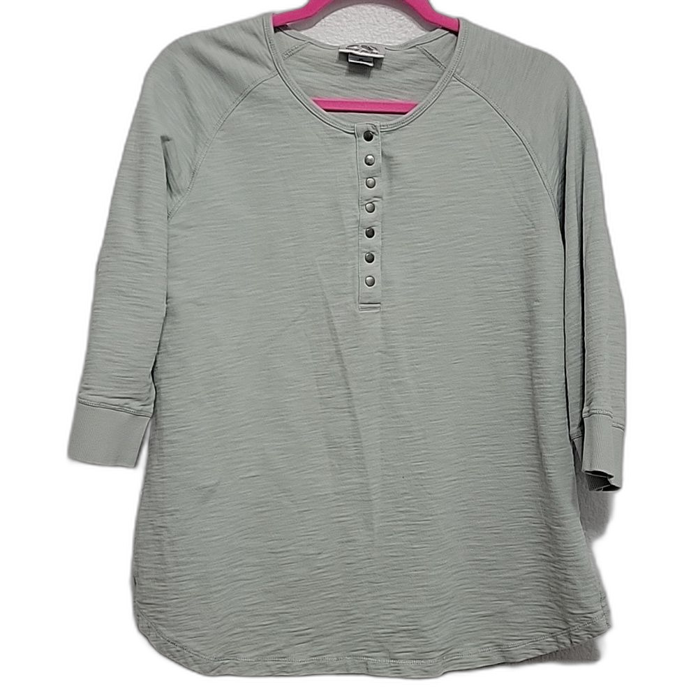 Wild Palms Long Sleeve Cotton Button Down Shirt Green Cream Size M